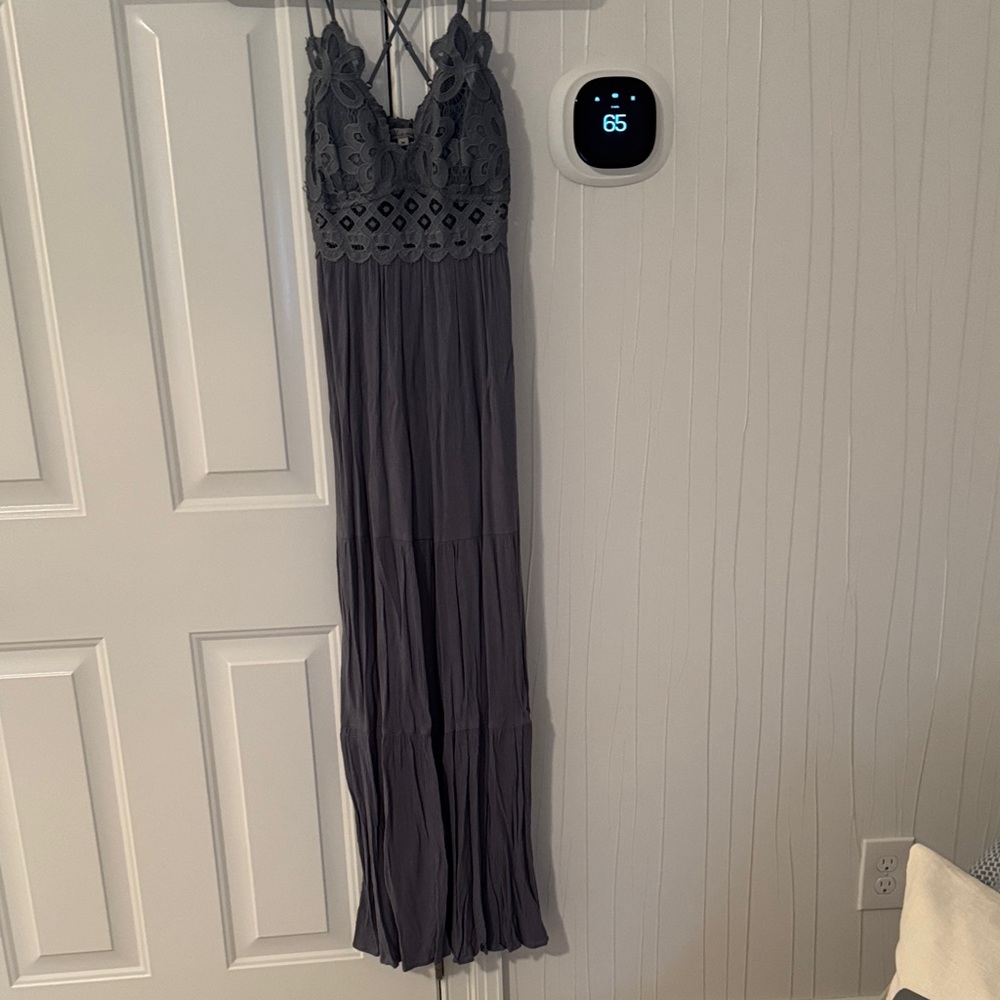 Sleeveless Lace Bodice Maxi Dress - Slate Blue